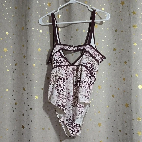 NWOT AdoreMe 1X Floral One-Piece Swimsuit w/Lace-Up Detail & Hooked Back Clasp - Picture 2 of 4